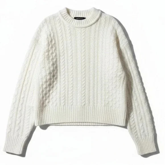 RE/DONE Natural Crewneck Cable Knit Pullover Sweater Medium Preppy Cabin NWT$495 - Picture 5 of 12